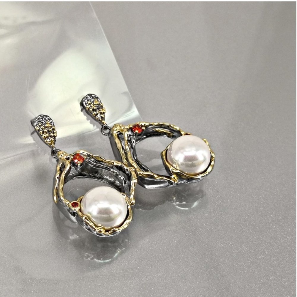 New Italian Jewelry Gold Plated Pearl Earrings - Picture 13 of 13